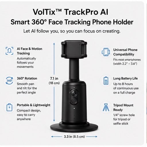 Voltix™ TrackPro AI — Smart 360° Face Tracking Phone Holder
