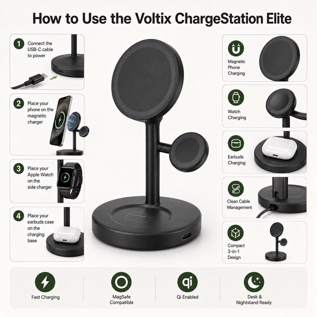Voltix™ ChargeStation Elite — 3-in-1 Magnetic Wireless Charging Dock - Voltix