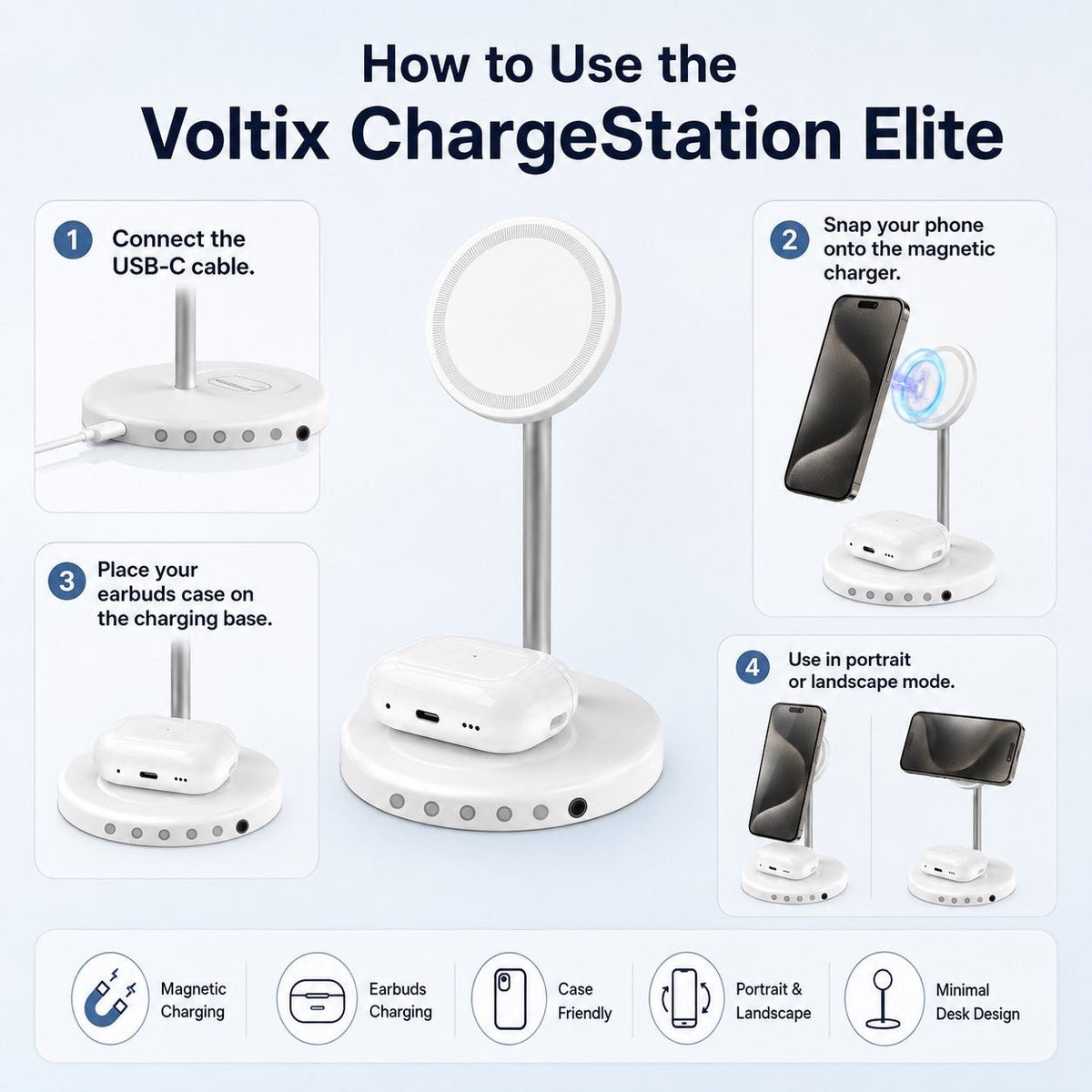 Voltix™ ChargeStation Elite — 3-in-1 Magnetic Wireless Charging Dock - Voltix